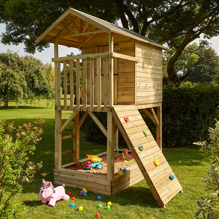 Beach Hut Playhouse with Climbing Wall